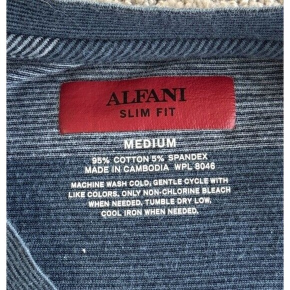 Alfani Mens Size M Slim Fit Blue Striped V Neck Short Sleeve T Shirt - Picture 4 of 8